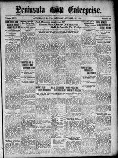 The front page of Peninsula enterprise, Accomac, Va., October 16, 1926