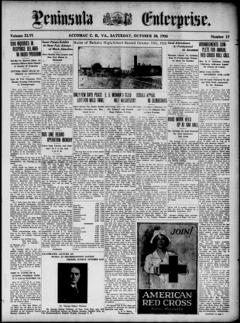 The front page of Peninsula enterprise, Accomac, Va., October 30, 1926