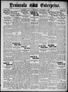 The front page of Peninsula enterprise, Accomac, Va., November 6, 1926