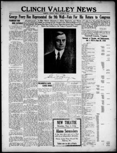 The front page of Clinch Valley news, Jeffersonville, Va., October 29, 1926