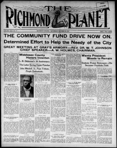 The front page of Richmond planet, Richmond, Va., October 30, 1926