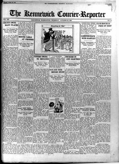The front page of The Kennewick courier-reporter, Kennewick, Wash., October 28, 1926