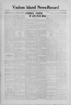 The front page of Vashon Island news-record, Vashon, Wash., October 22, 1926