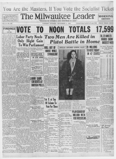 The front page of The Milwaukee leader, Milwaukee, Wis., November 2, 1926