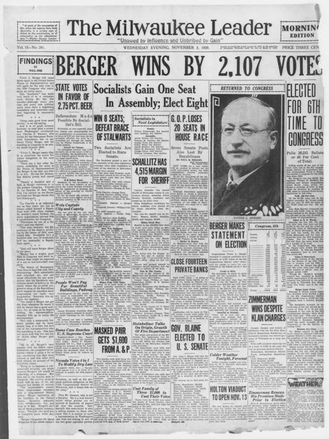 The front page of The Milwaukee leader, Milwaukee, Wis., November 3, 1926