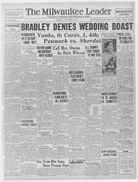 The front page of The Milwaukee leader, Milwaukee, Wis., October 8, 1926