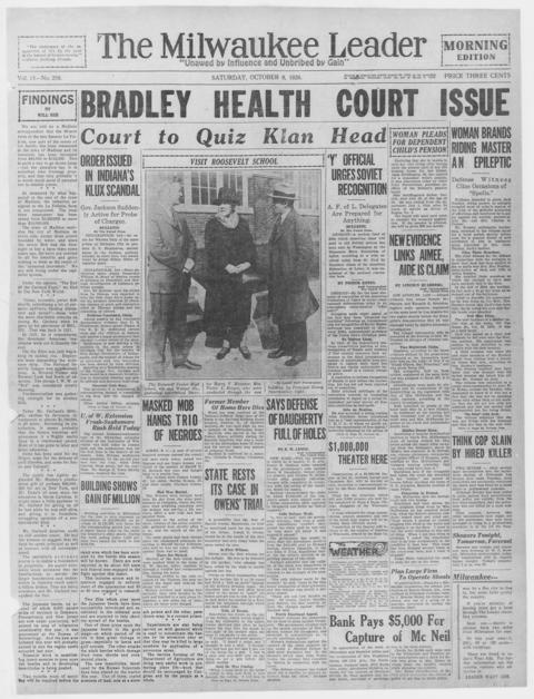 The front page of The Milwaukee leader, Milwaukee, Wis., October 9, 1926