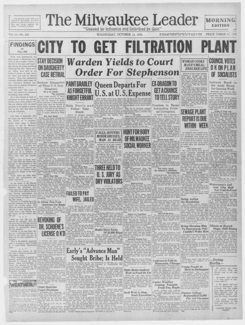 The front page of The Milwaukee leader, Milwaukee, Wis., October 13, 1926