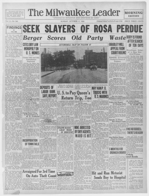 The front page of The Milwaukee leader, Milwaukee, Wis., October 17, 1926