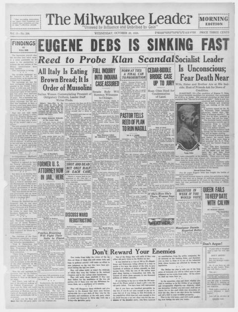 The front page of The Milwaukee leader, Milwaukee, Wis., October 20, 1926