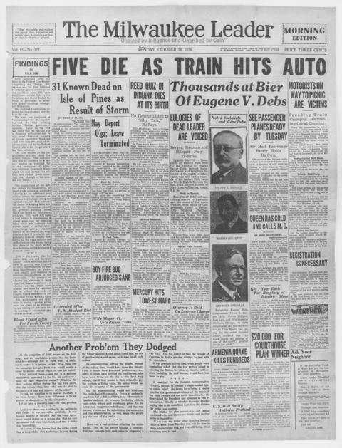 The front page of The Milwaukee leader, Milwaukee, Wis., October 24, 1926