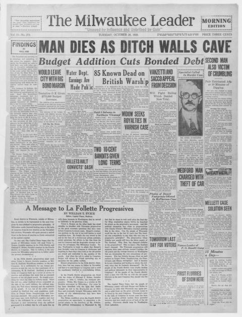 The front page of The Milwaukee leader, Milwaukee, Wis., October 26, 1926