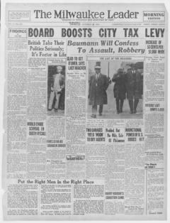 The front page of The Milwaukee leader, Milwaukee, Wis., October 28, 1926
