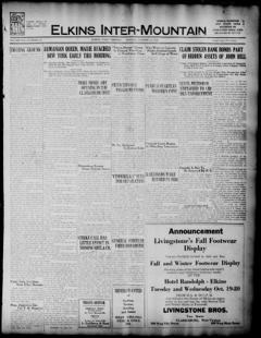 The front page of The Elkins inter-mountain, Elkins, W. Va., October 18, 1926