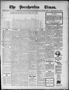 The front page of Pocahontas times, Huntersville, W. Va., November 4, 1926