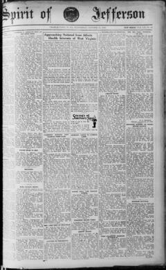 The front page of Spirit of Jefferson, Charles Town, Va. [W. Va.], October 13, 1926