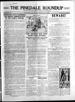 The front page of Pinedale roundup, Pinedale, Wyo., October 28, 1926