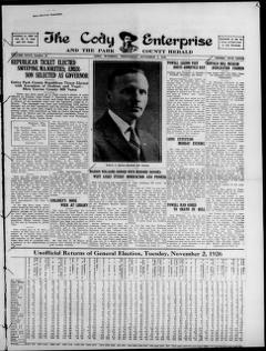 The front page of The Cody enterprise and the Park County herald, Cody, Wyo., November 3, 1926