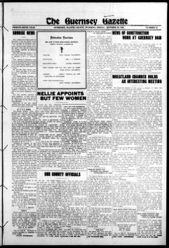 The front page of The Guernsey gazette, Guernsey, Platte County, Wyo., October 29, 1926