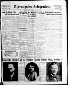 The front page of The Thermopolis independent, Thermopolis, Wyo., October 15, 1926