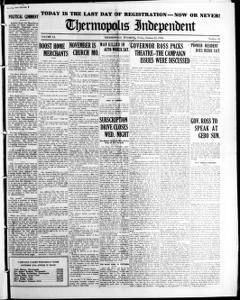 The front page of The Thermopolis independent, Thermopolis, Wyo., October 22, 1926