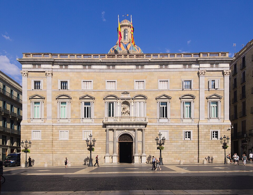 The main facade of the Palau de la Generalitat de Catalunya.