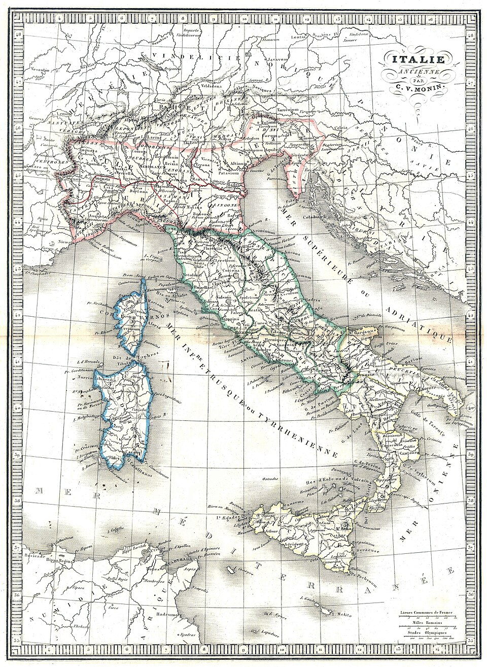 Monin Carte d'Ancienne Italie Atlas Universel de Géographie Ancienne et Moderne