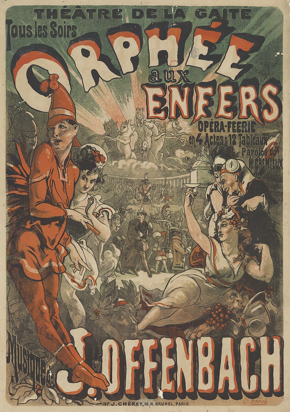 Poster for Jacques Offenbach 's Orphée aux enfers ( Orpheus in the Underworld ). Lithograph, 1,270 x 0,900 m