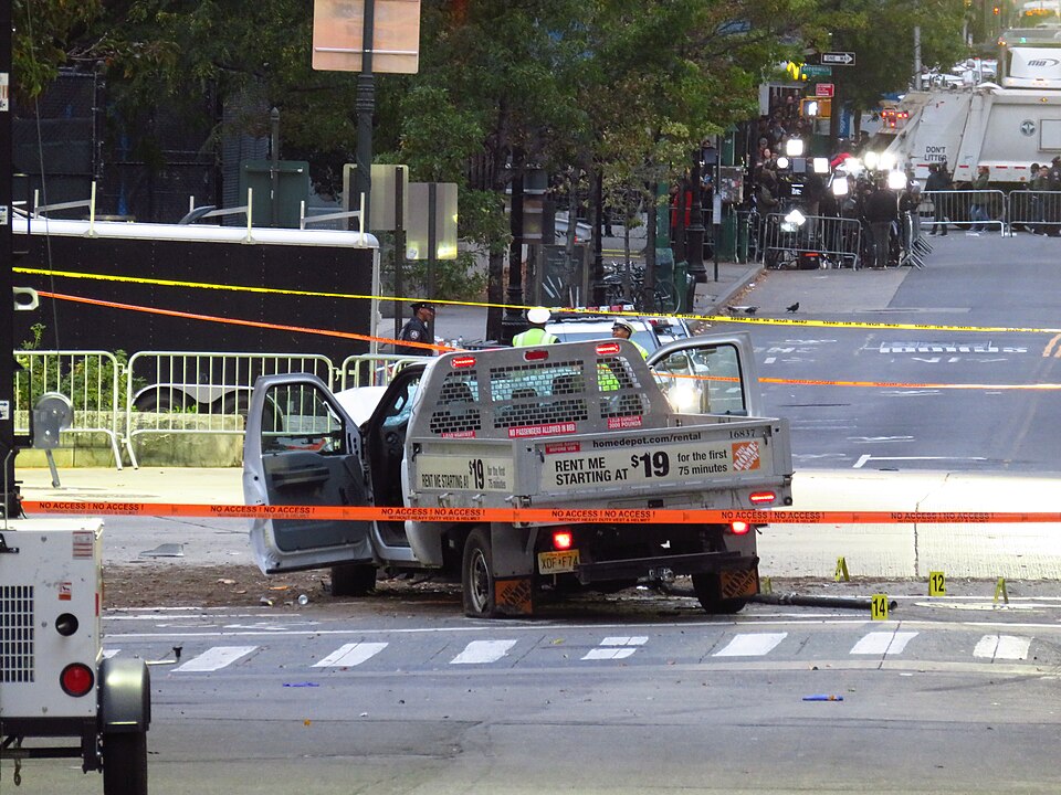 The Home Depot rental truck used by perpetrator Sayfullo Habibullaevich Saipov during the 2017 Lower Manhattan attack , the morning after the incident.