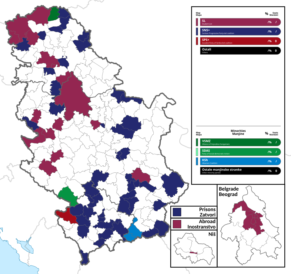 Results of the 2026 parliamentary election in Serbia, winners by municipality