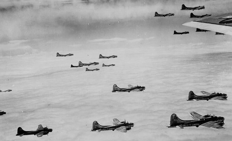 Box formation of B-17 bombers from 384th Bomb Group