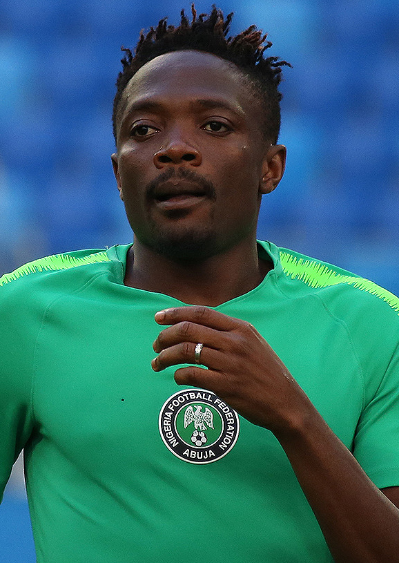 Nigerian footballer Ahmed Musa on 25 June 2018, during a training session at the 2018 FIFA World Cup.