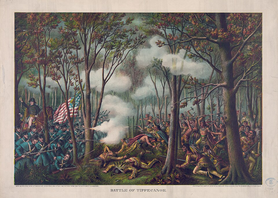 Title: Battle of Tippecanoe Abstract: Print shows American troops under the leadership of General William Henry Harrison fighting the Indian forces of The…