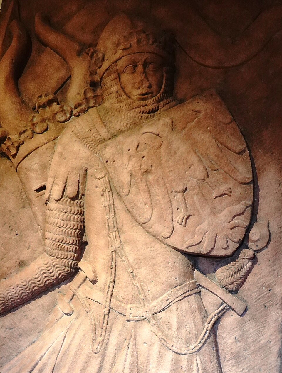 Emperor Louis the Bavarian, cast of a relief in Mainz, c. 1330 (original in the Mainz State Museum, cast in Grünwald Castle). – The German king is depicted…
