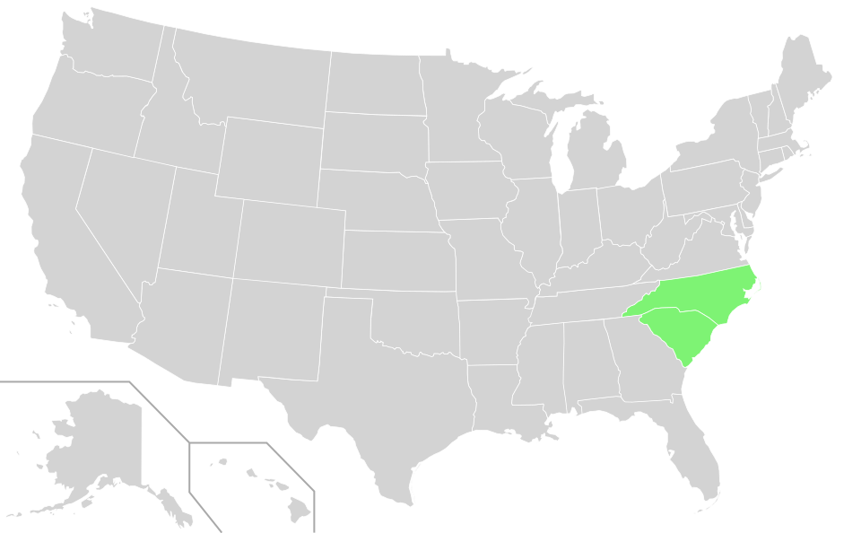 A map of the United States depicting the two Carolinas ( North Carolina and South Carolina )