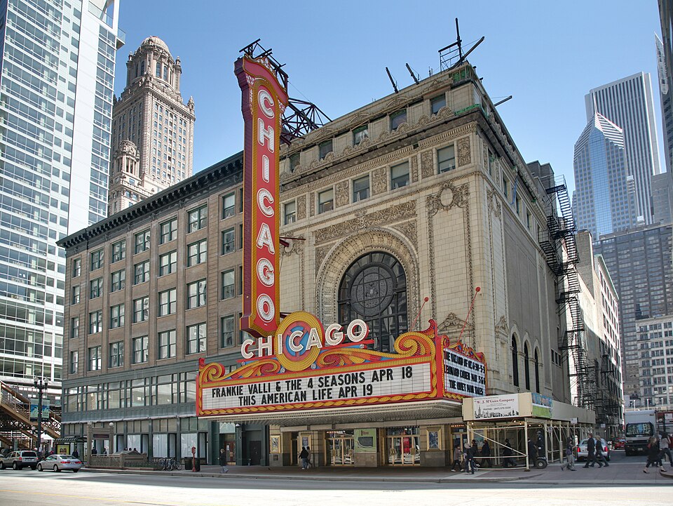Chicago Theatre. Exposure blended from three shots.