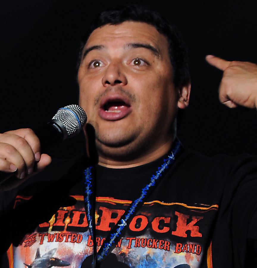 Carlos Mencia performing during the Tour for the Troops concert at Incirlik Air Base in Turkey on December 1, 2009