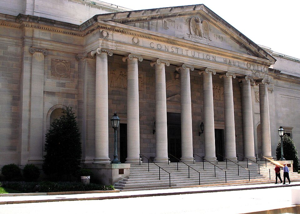 DAR Constitution Hall , located in Washington, D.C. Constitution Hall