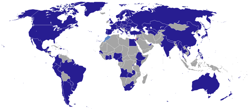 Map of diplomatic missions of Israel