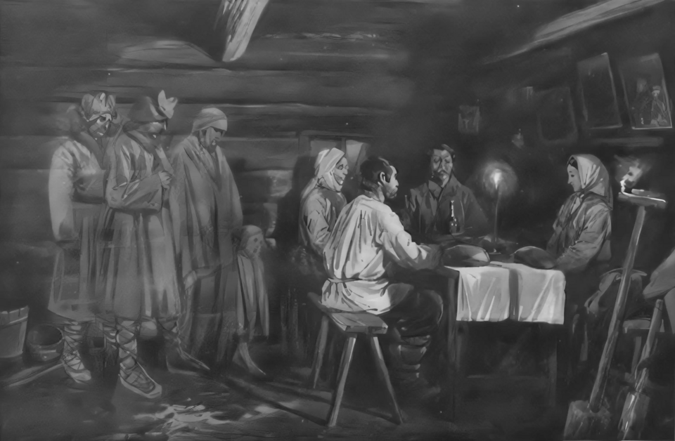 "Wieczerza ofiarna. Dziady, pradziady, przychodźcie k'nam!", rysunek Stanisława Bagińskiego, według H. Wińczy