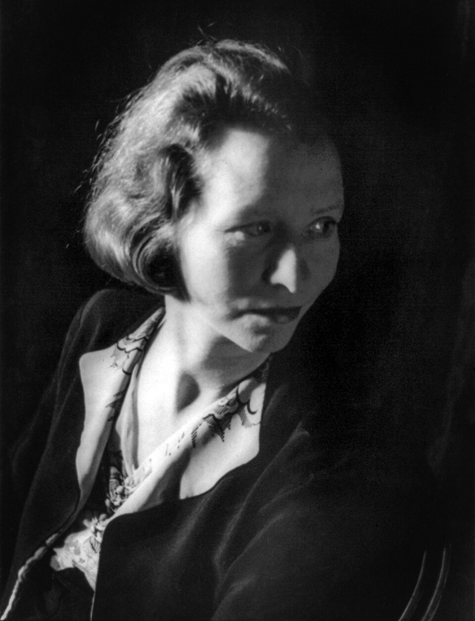 Retouched and rebalanced photograph of Edna St. Vincent Millay by Carl van Vechten