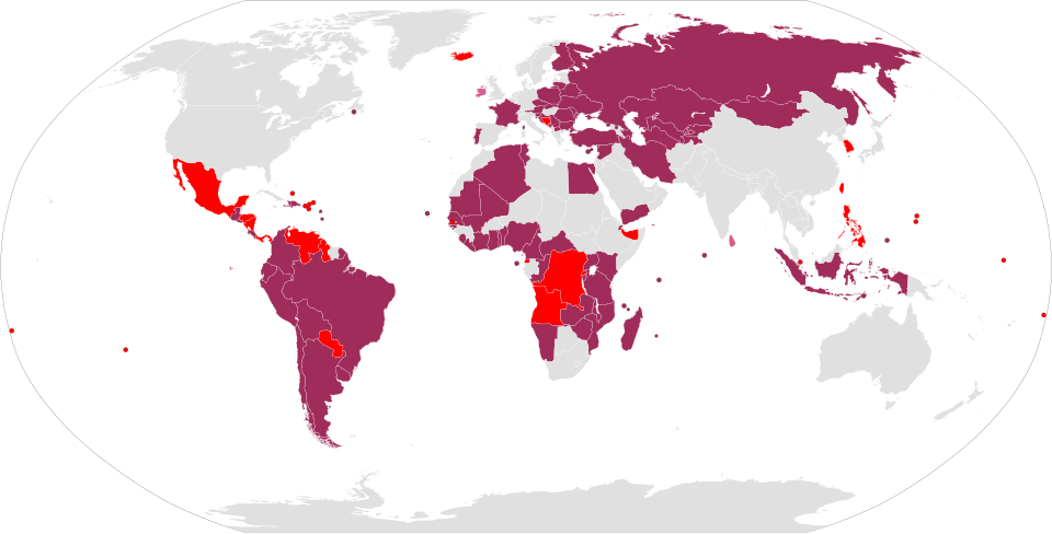 Map of the world with the current electoral systems for directly-elected heads of state