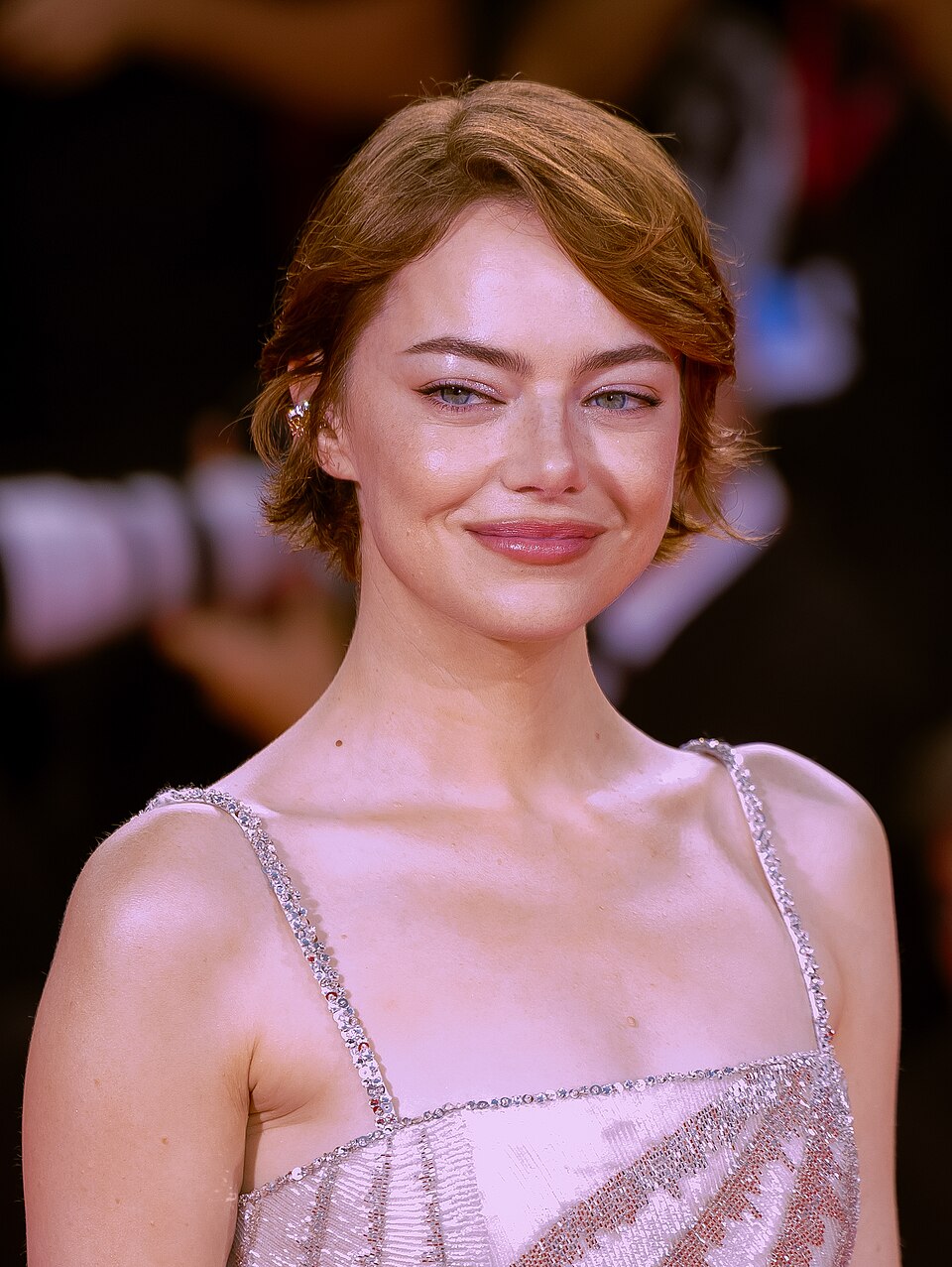 Actress Emma Stone on the red carpet for the film Bugonia at the 2025 Venice Film Festival