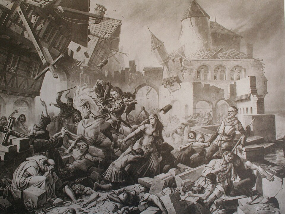 Basel earthquake envisioned by the painter Karl Jauslin .