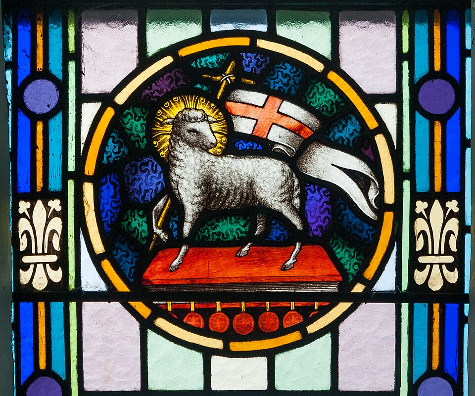 Right light of the triple window in the north-west gable, depicting the Agnus Dei .