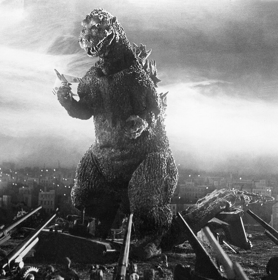 Production still of Godzilla in Godzilla (1954).