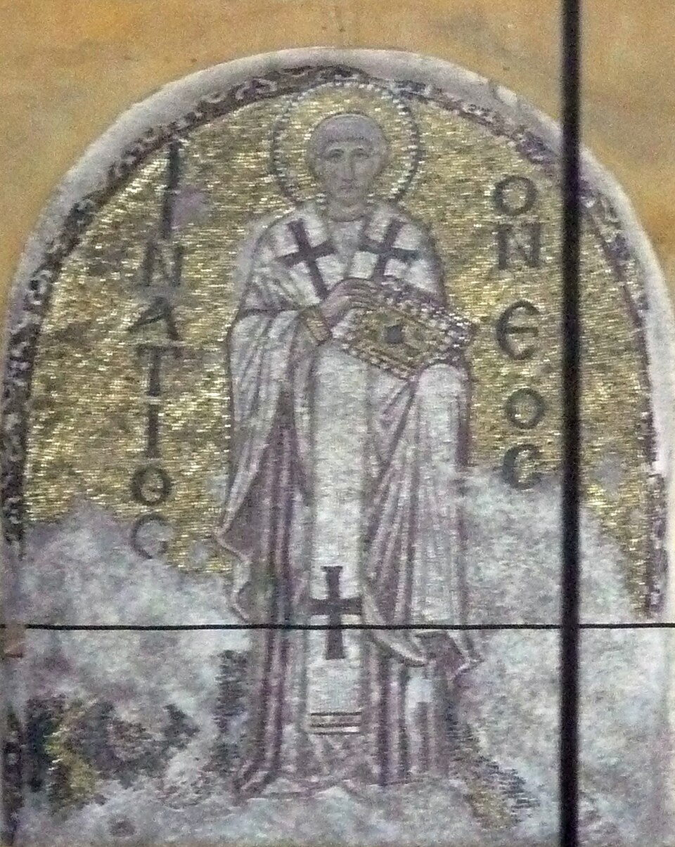 Mosaic in the northern tympanon of the Hagia Sophia , depicting Saint Ignatius the Younger