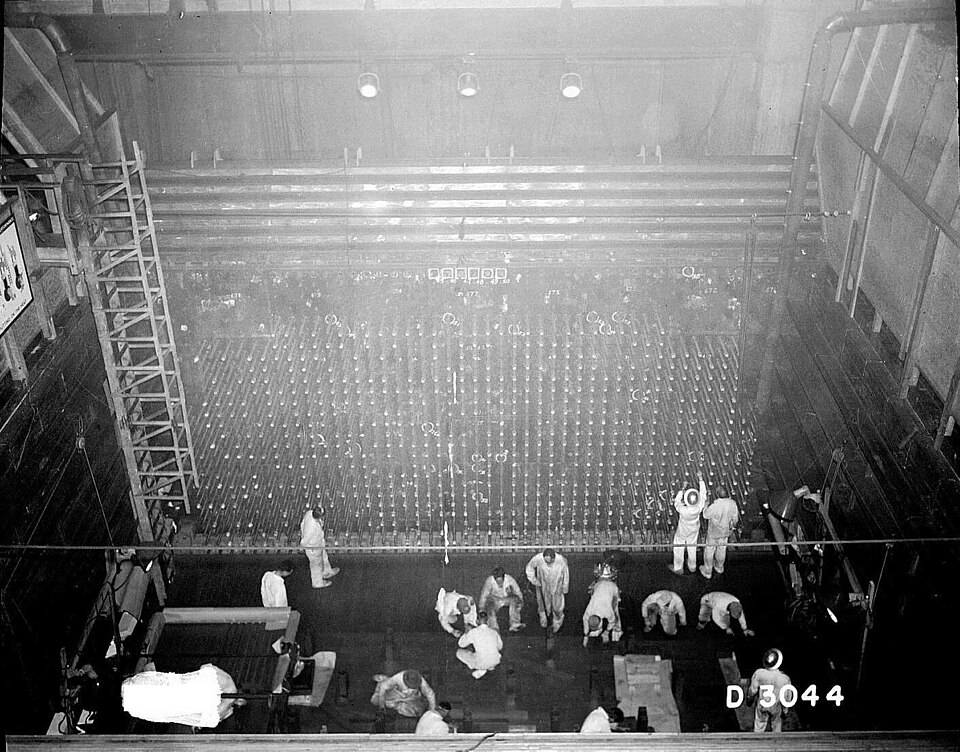 Front face of the B reactor at the Hanford site . Image #N1D0029049 at http://www5.hanford.gov/ddrs/index.cfm .