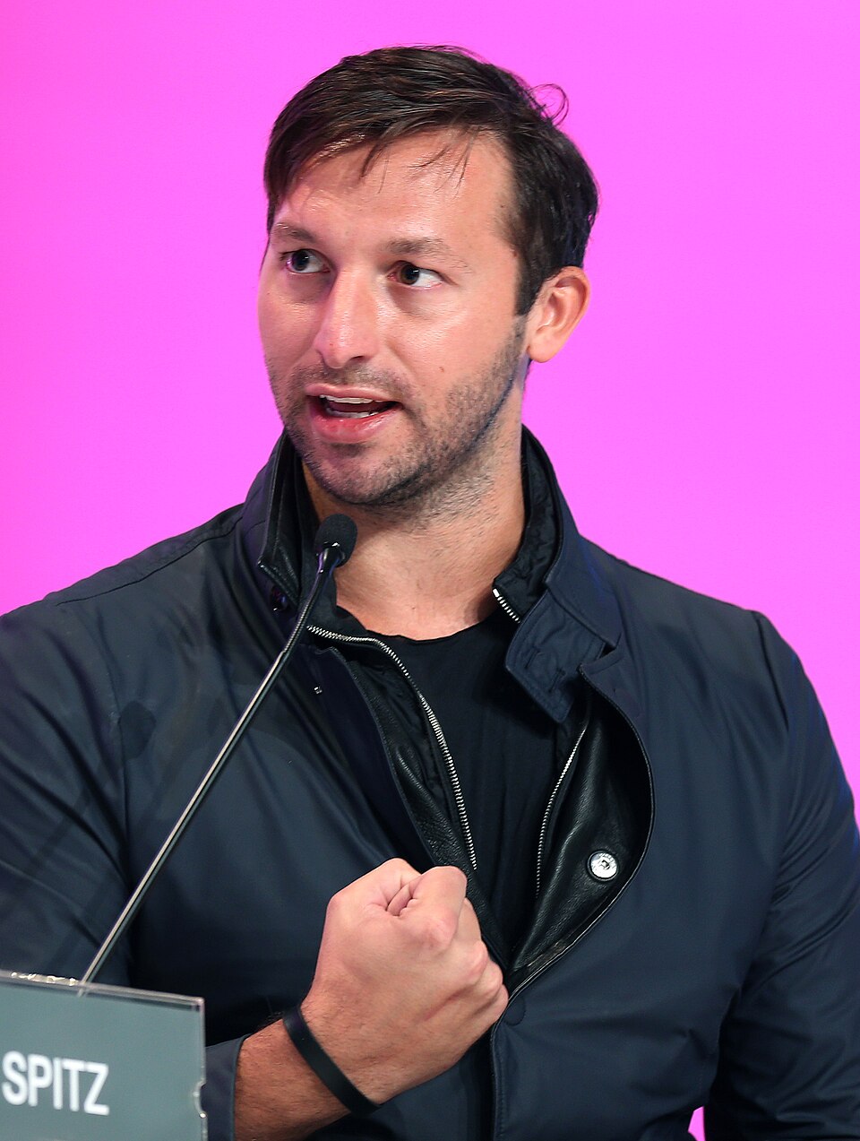 Australian swimmer Ian Thorpe speaks during the Doha Goals Forum in Qatar. Picture by Vinod Divakaran www.dohastadiumplusqatar.com
