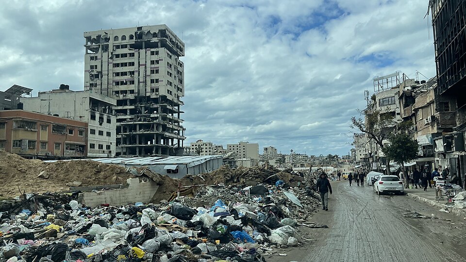 Omar Mukhtar Street in Gaza City, showing damage from Israeli bombing, February 23, 2025.